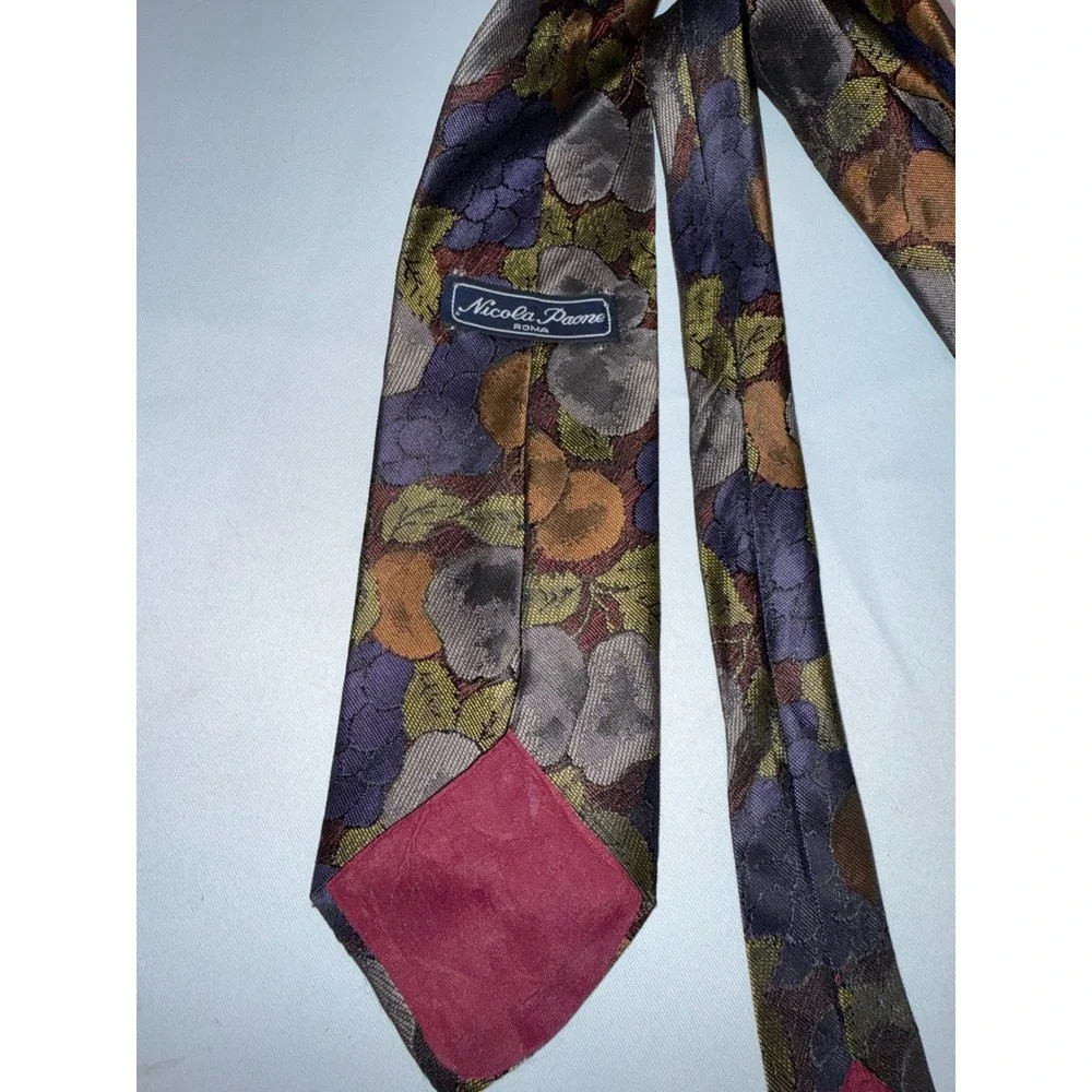 Nicola Paone Roma Mens Silk Tie Purple Fruit Floral Grapes Pears Made in Italy